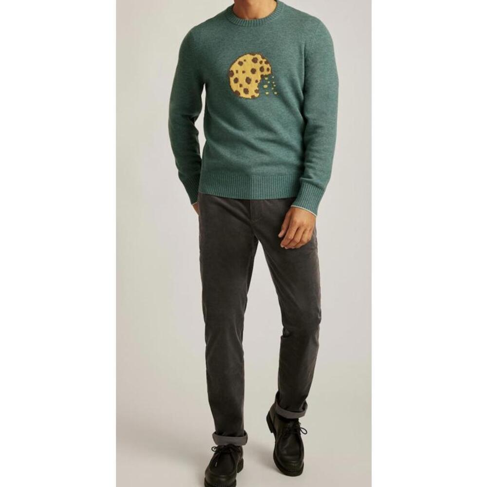 Bonobos The Way the Cookie Crumbles Green Wool Sweater w/ Cookie Graphic, Size S